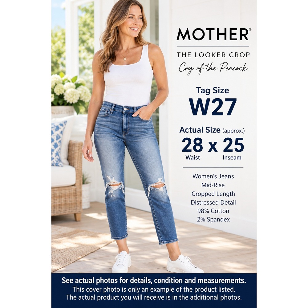 MOTHER The Looker Crop Blue Jeans Women's 27 Cry of the Peacock Distressed #1942